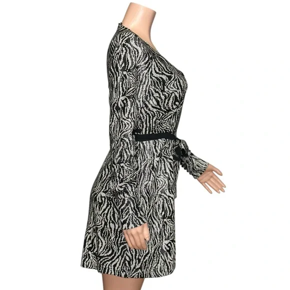 ANDAMANE Bonnie Zebra Bianca Sequin Wrap Dress, Black/Silver, Small - Picture 8 of 9